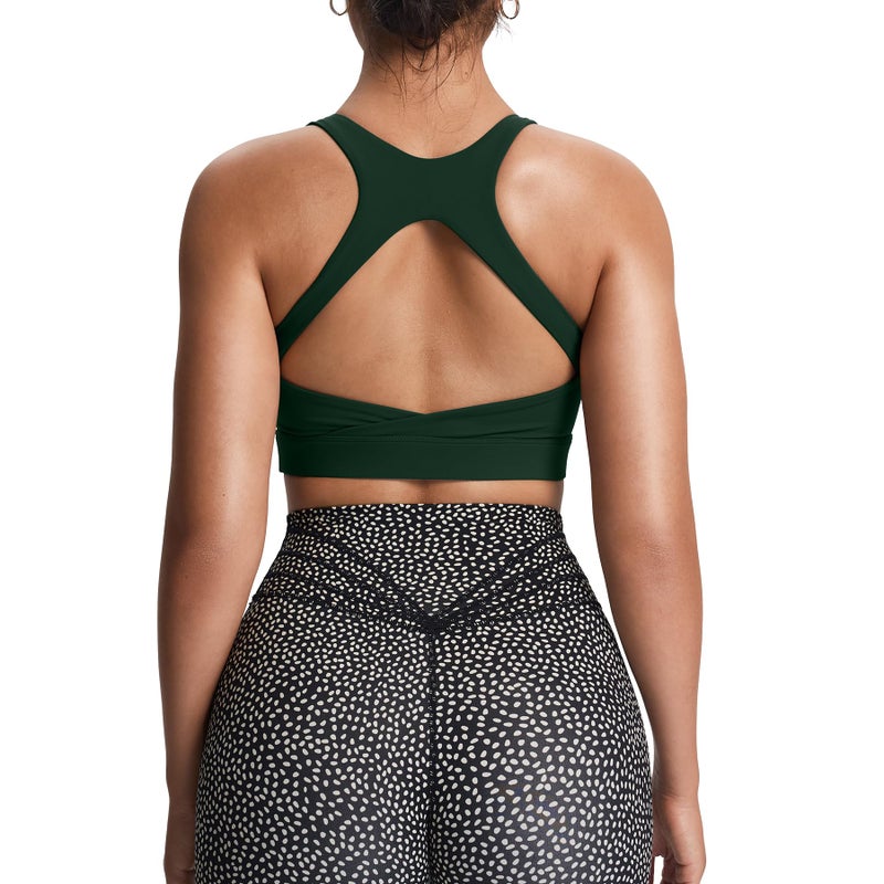 Aoxjox Women's Workout Sports Bras High Impact Fitness Training Gym Khloe Bra Yoga Crop Tank (Forest Green, Small) - Image 1
