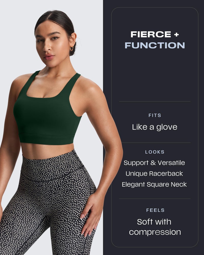 Aoxjox Women's Workout Sports Bras High Impact Fitness Training Gym Khloe Bra Yoga Crop Tank (Forest Green, Small) - Image 2