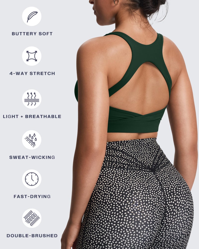 Aoxjox Women's Workout Sports Bras High Impact Fitness Training Gym Khloe Bra Yoga Crop Tank (Forest Green, Small) - Image 4