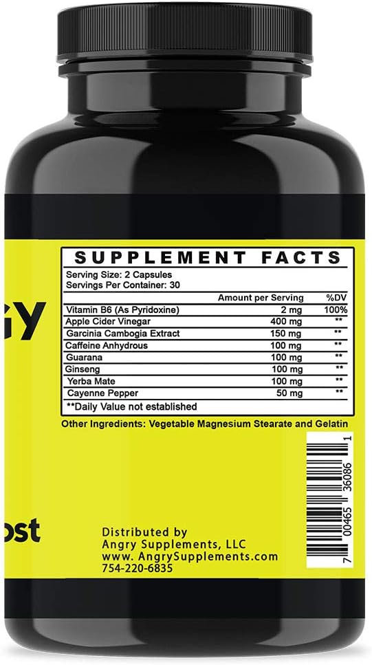 Angry Supplements كبسولات كافيين أنغري إنرجي من أنغري سابليمنتس - معزّز طاقة طبيعي 100% غير معدل وراثيًا لزيادة القدرة على التحمل والتركيز وصحة العقل والجسم 1 زجاجة - Image 2