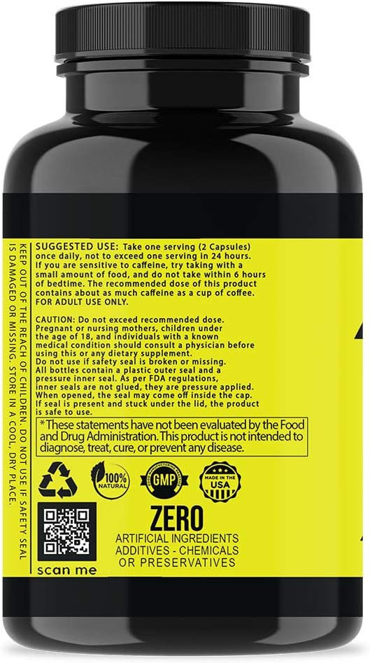 Angry Supplements كبسولات كافيين أنغري إنرجي من أنغري سابليمنتس - معزّز طاقة طبيعي 100% غير معدل وراثيًا لزيادة القدرة على التحمل والتركيز وصحة العقل والجسم 1 زجاجة - Image 3