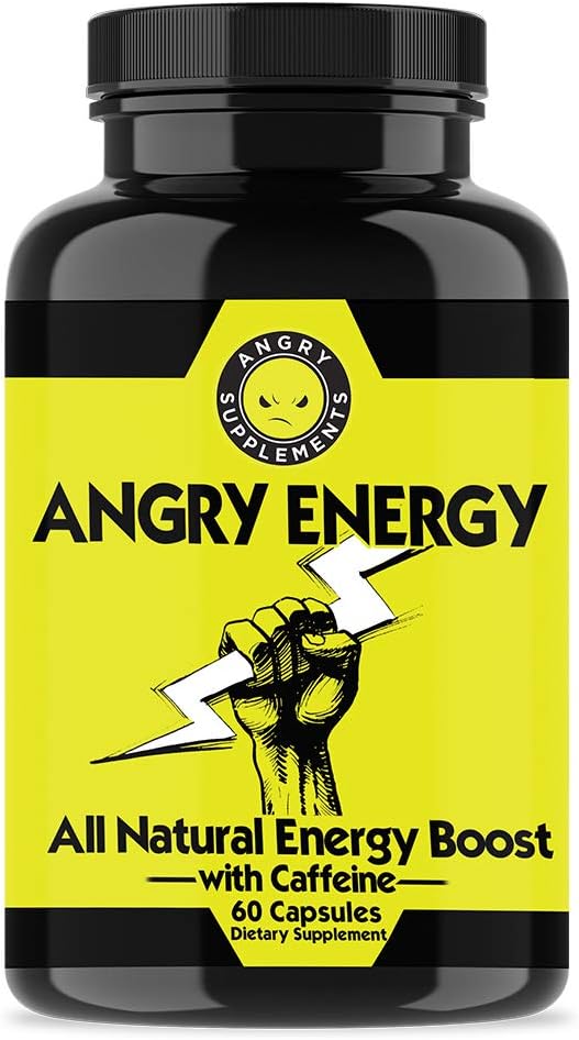 Angry Supplements كبسولات كافيين أنغري إنرجي من أنغري سابليمنتس - معزّز طاقة طبيعي 100% غير معدل وراثيًا لزيادة القدرة على التحمل والتركيز وصحة العقل والجسم 1 زجاجة - Image 1