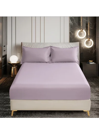 Donetella Bedding Fitted Sheet 2-Pcs Twin Size Solid Bed Sheet Set Fits(120x200CM) With Pillowcases And 30 CM Extra Deep Brushed Microfiber Bed Sheet,Lilac