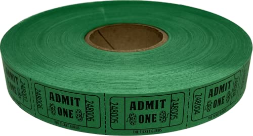 The Ticket Gurus2000 Green Admit One Single Roll Consecutively Numbered Raffle Tickets - Image 1