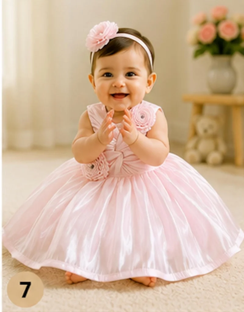 أرتيميا Artemea Baby Girls Rosette Embellished Fit & Flare Party Dress - Pink