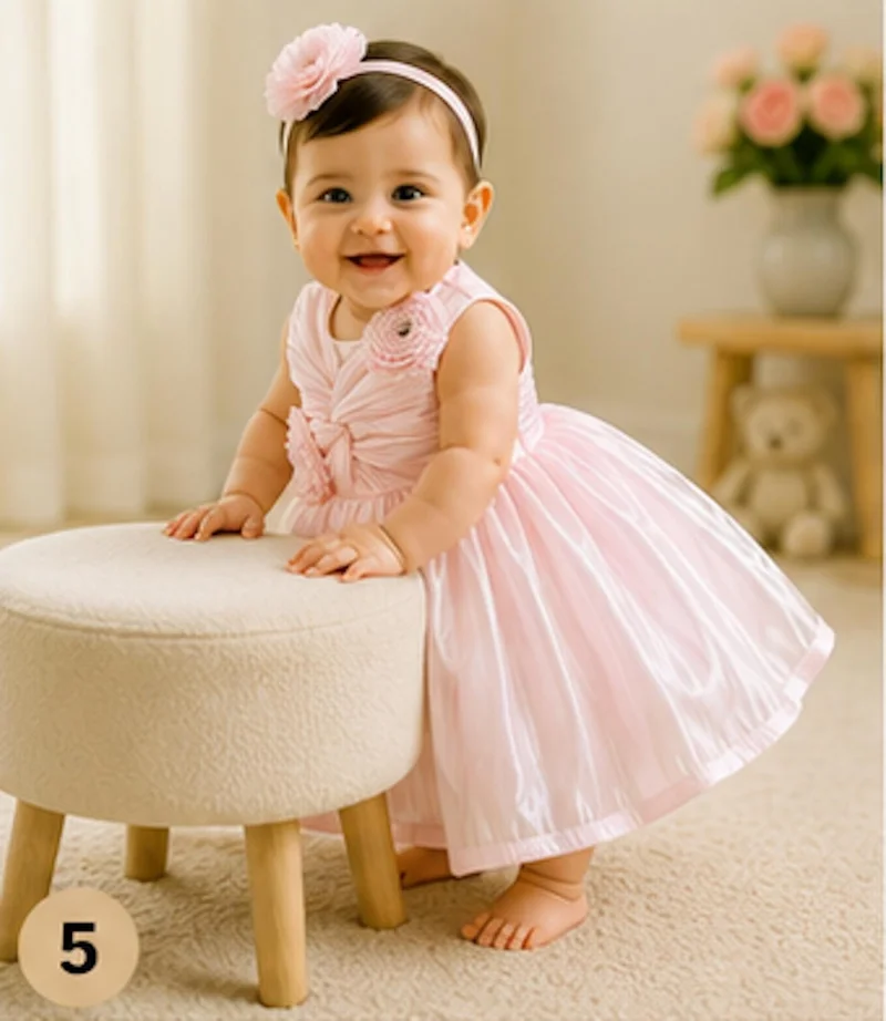 أرتيميا Artemea Baby Girls Rosette Embellished Fit & Flare Party Dress - Pink