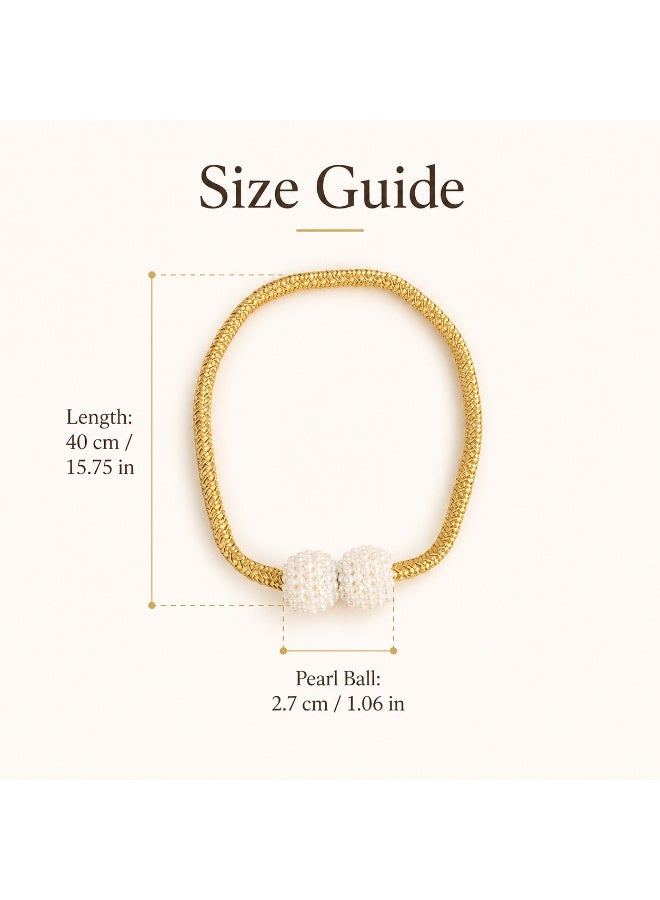 2Pcs Pearl Magnetic Curtain Tiebacks, Gold Braided Curtain Holdbacks with Pearl Ball Design for Living Room Bedroom Office Hotel Window Decor - Image 3