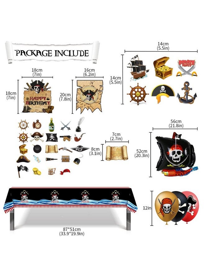 Geluode Pirate Birthday Party Decorations Happy Birthday Pirate Theme Party Set Total 103PCS, Include Happy Birthday Banner Cake Cupcake Toppers Hanging Swirls Balloons Table Cover for Kids Boys Birthday - Image 3