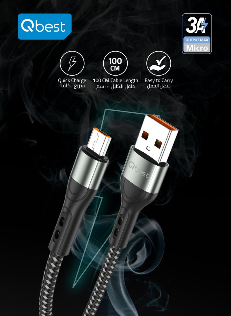 Qbest 3A Nylon USB to Micro Data Cable 1M – High-Speed Data Transfer, Quick Charge, Durable Design - Black - Image 5