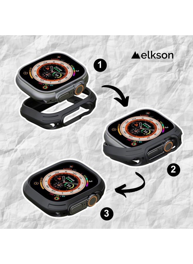 elkson Made for Apple Watch Ultra 2 1 Bumper Case 49mm Screen Protector Tempered Glass, Quattro Max Series Rugged for iWatch, Military Grade Durable Protective Cover, Flexible Shock Proof, Green - Image 3