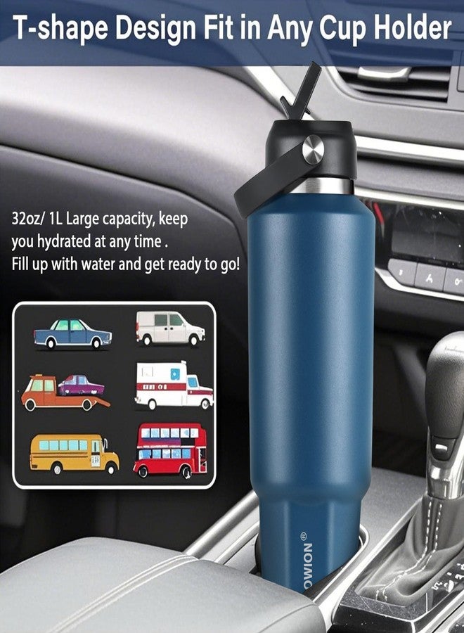 HYDROWION 40 oz Insulated Water Bottle, Car Water Bottle Holder - Double Wall Vacuum Insulated Travel Bottle with Straw Lid, Spout Lid and Flex Cap - Cold for 24H, Hot for 12H, Cobalt - Image 2