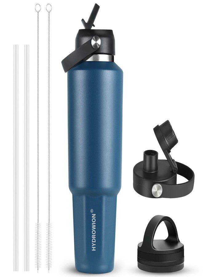 HYDROWION 40 oz Insulated Water Bottle, Car Water Bottle Holder - Double Wall Vacuum Insulated Travel Bottle with Straw Lid, Spout Lid and Flex Cap - Cold for 24H, Hot for 12H, Cobalt - Image 1