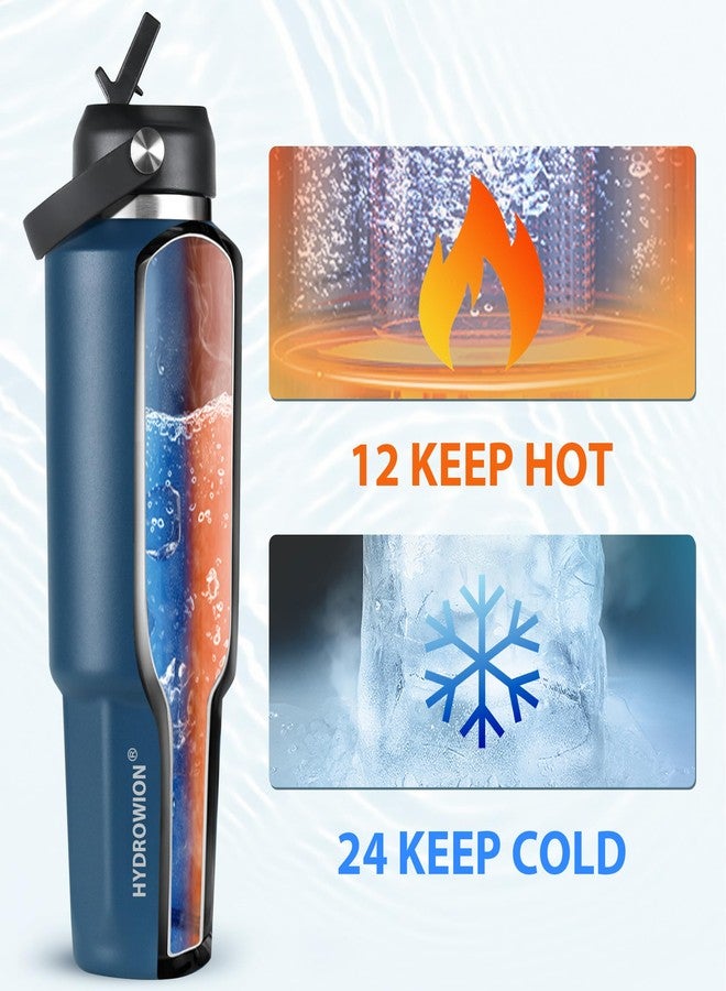 HYDROWION 40 oz Insulated Water Bottle, Car Water Bottle Holder - Double Wall Vacuum Insulated Travel Bottle with Straw Lid, Spout Lid and Flex Cap - Cold for 24H, Hot for 12H, Cobalt - Image 3