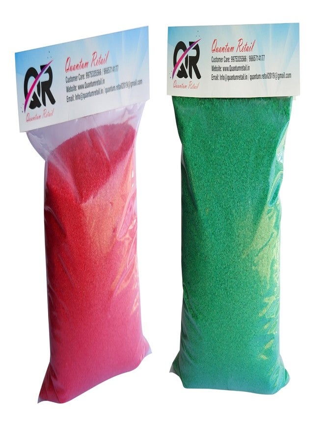Quantum Retail Sugar Size Crystal/Quartz Silica Sand for Home and Garden Decor; Aquarium Substrate; Terrarium, Aquarium Decorative Sand ; Colour: Red + Green (1 KG Green Sand+ 1 KG Red Sand) - Image 1