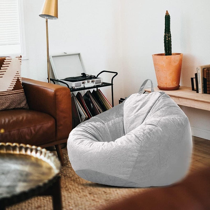 klarako Lounger Chairs Sofa Cover Velvet Bean Bag Cover with Handle Inner Pockets  Grey_2 - Image 3