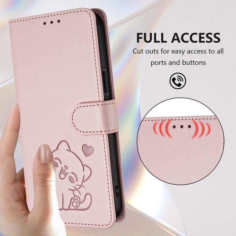 erorex For vivo Y300 / V40 Lite 4G / 5G IDN Embossed  Cat Leather Phone Case with Hand Strap(Pink) - Image 4