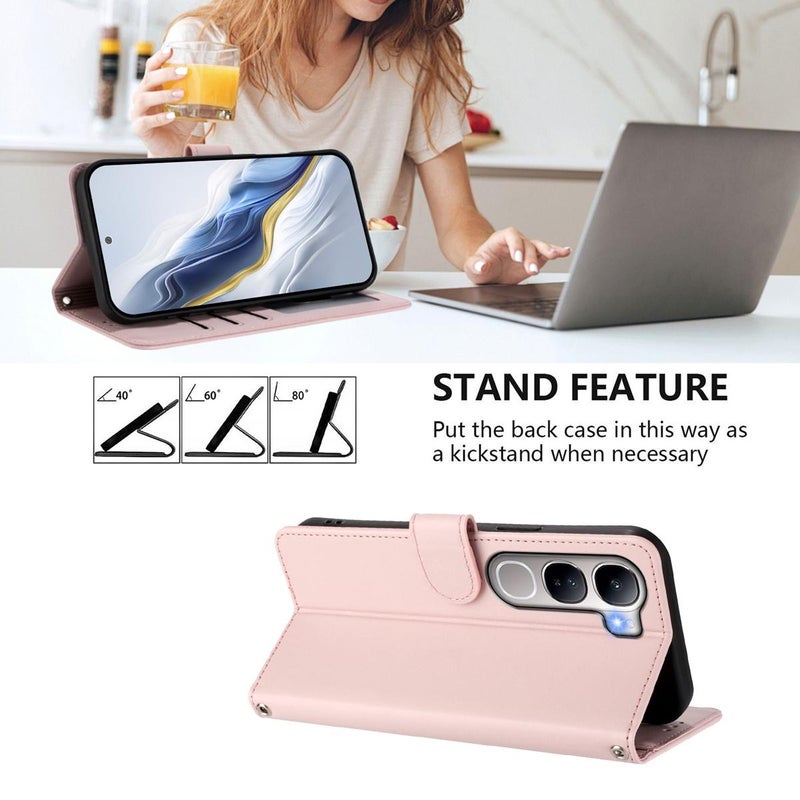 erorex For vivo Y300 / V40 Lite 4G / 5G IDN Embossed  Cat Leather Phone Case with Hand Strap(Pink) - Image 3