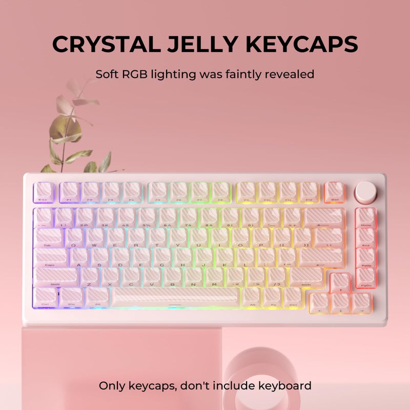 HITIME XVX Keycaps, Cute Pink Crystal Jelly Keycaps 75 65 60 100 Percent, Custom Side Printed Key caps for ANSI/ISO Layout 61/68/84/87/98/104 Gaming Mechanical Keyboard, OEM Profile 136 Keys - Image 2