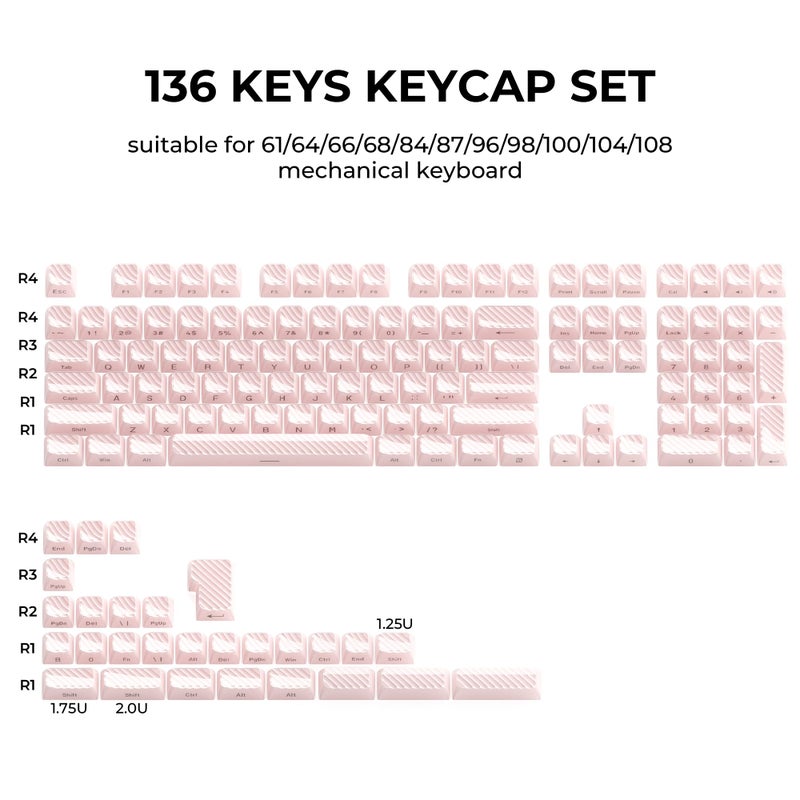 HITIME XVX Keycaps, Cute Pink Crystal Jelly Keycaps 75 65 60 100 Percent, Custom Side Printed Key caps for ANSI/ISO Layout 61/68/84/87/98/104 Gaming Mechanical Keyboard, OEM Profile 136 Keys - Image 5