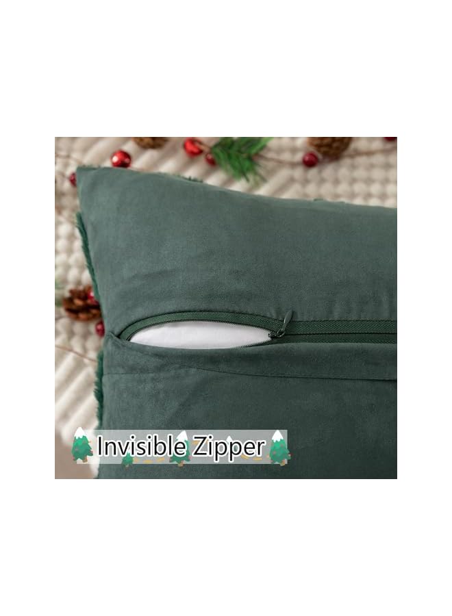 The Bros Pillow Covers 45x45cm Set of 2 Soft Plush Faux Fur Christmas Tree Decorative Luxury Jacquard Throw Pillows Pillowcases for Couch Sofa Holiday Festivals Winter Home Decor, Dark Green - Image 3