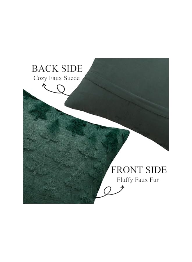 The Bros Pillow Covers 45x45cm Set of 2 Soft Plush Faux Fur Christmas Tree Decorative Luxury Jacquard Throw Pillows Pillowcases for Couch Sofa Holiday Festivals Winter Home Decor, Dark Green - Image 4