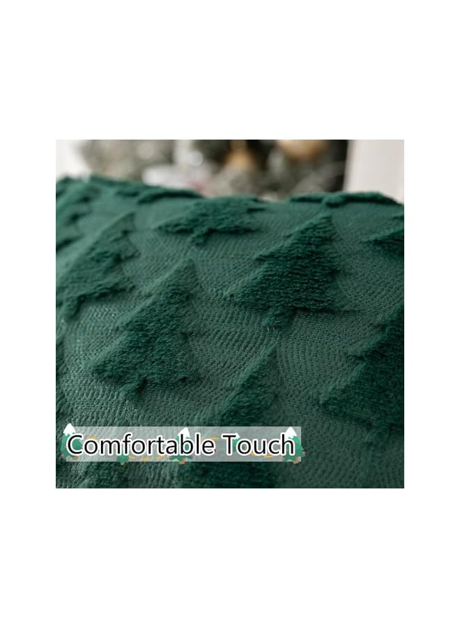 The Bros Pillow Covers 45x45cm Set of 2 Soft Plush Faux Fur Christmas Tree Decorative Luxury Jacquard Throw Pillows Pillowcases for Couch Sofa Holiday Festivals Winter Home Decor, Dark Green - Image 2