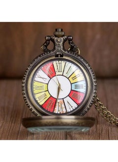 Generic Vintage Flip Pocket Watch, Retro Roman Numerals Quartz Watch, Fashionable Colorful Pattern Lucky Wheel Pocket Watch Sweater Chain Decoration for Men Women  - Image 2