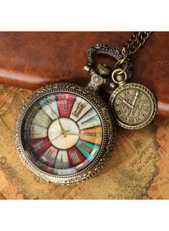 Generic Vintage Flip Pocket Watch, Retro Roman Numerals Quartz Watch, Fashionable Colorful Pattern Lucky Wheel Pocket Watch Sweater Chain Decoration for Men Women  - Image 3