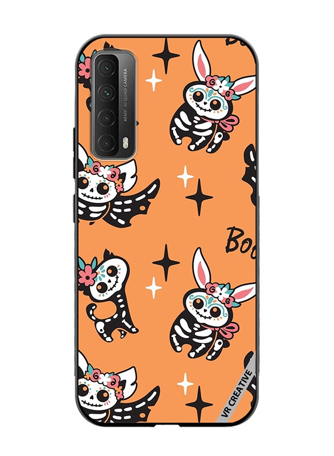 VR CREATIVE Protective Case Cover For Huawei Y7a Skeletons Of Cute Animals On Orange Design Multicolour - Image 1