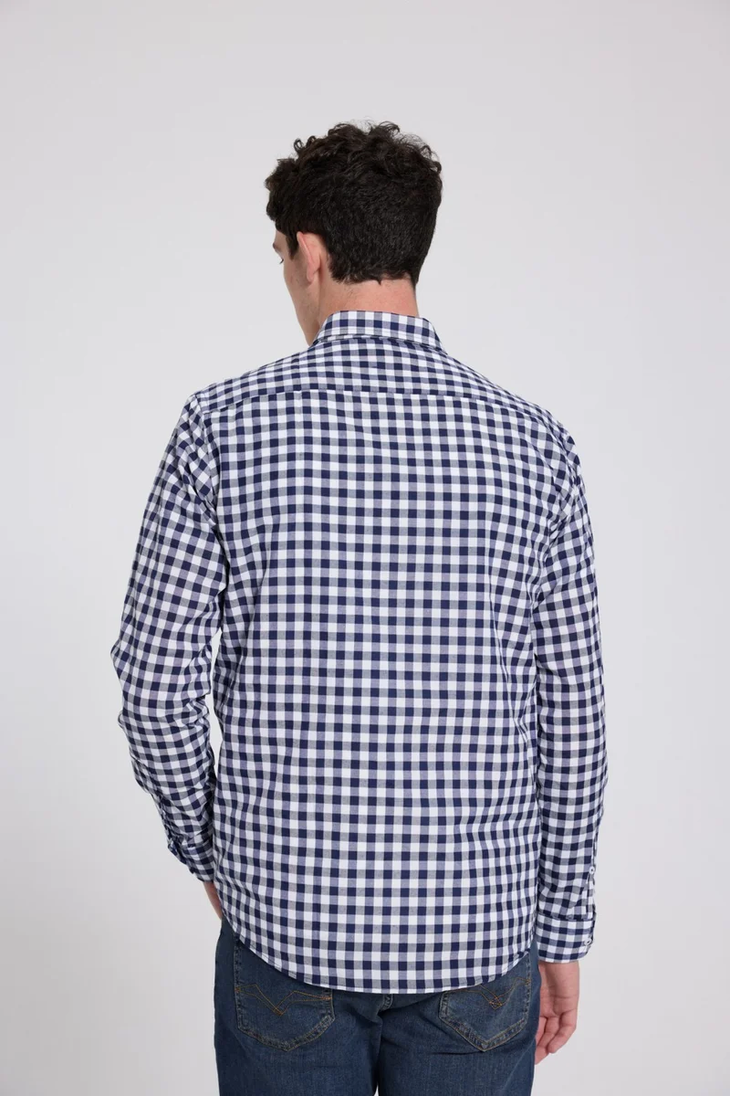 D'S DAMAT D'S Groom Slim Fit Navy Blue Plaid Checkered Shirt 7HC02ORT09265