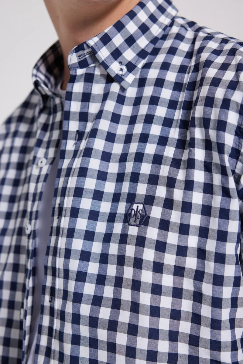 D'S DAMAT D'S Groom Slim Fit Navy Blue Plaid Checkered Shirt 7HC02ORT09265