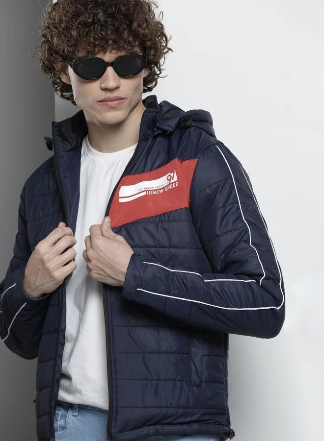 ذا انديان كراج كو The Indian Garage Co Men Slim Fit Colour Blocked High Neck Long Sleeves Jacket