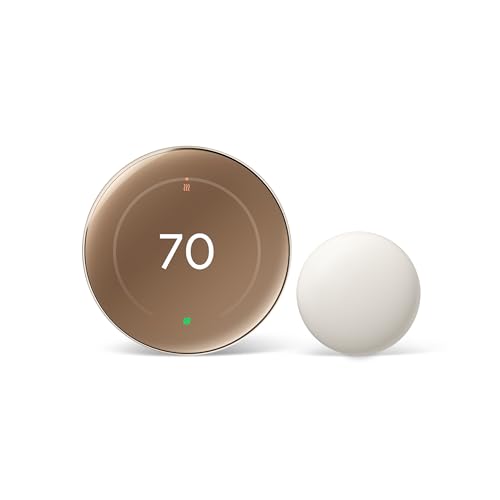 Google Nest Learning Thermostat الجيل الرابع 2024 مع حساس درجة حرارة Nest توفير الطاقة منظم حرارة ذكي متوافق مع Alexa و Apple HomeKit وتطبيق Google Home باللون الذهبي المصقول - Image 1