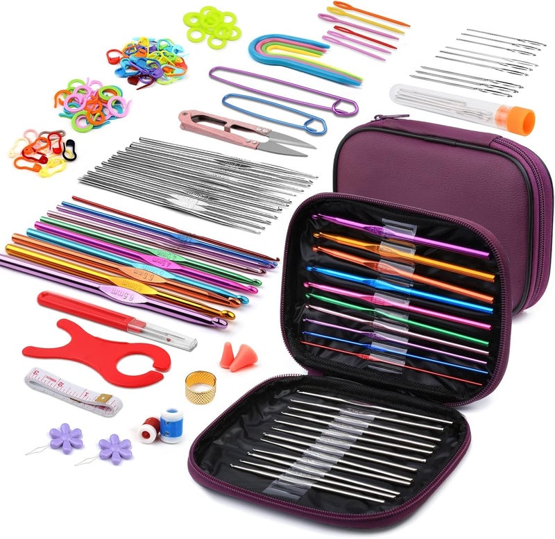 110 pcs Crochet Hook Set and Knitting Needles Set Complete Crochet Needle and Knitting Kit with Crochet Hooks Crochet Needles Knitting Tools Crosia Needle and Wool Knitting Needles for Beginners and Experts