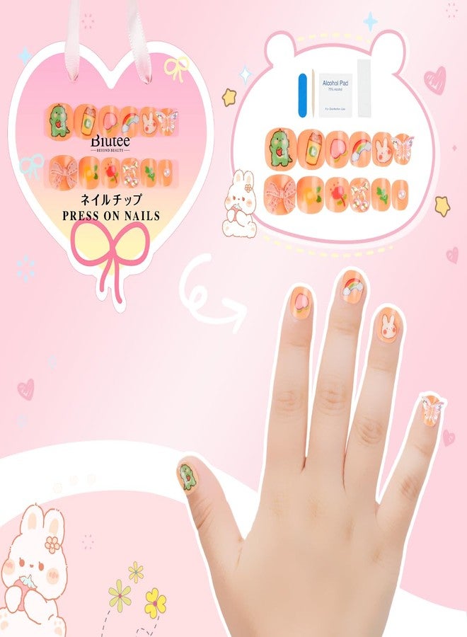 Biutee بيوتي 72 قطعة أظافر فرنسية للأطفال أظافر مضغوطة للأطفال تصميم 3D تغطية كاملة أظافر فرنسية قصيرة مجموعة أظافر مزيفة هدية رائعة للأطفال الفتيات الصغيرات زينة فن الأظافر حزمة قلبية - Image 3