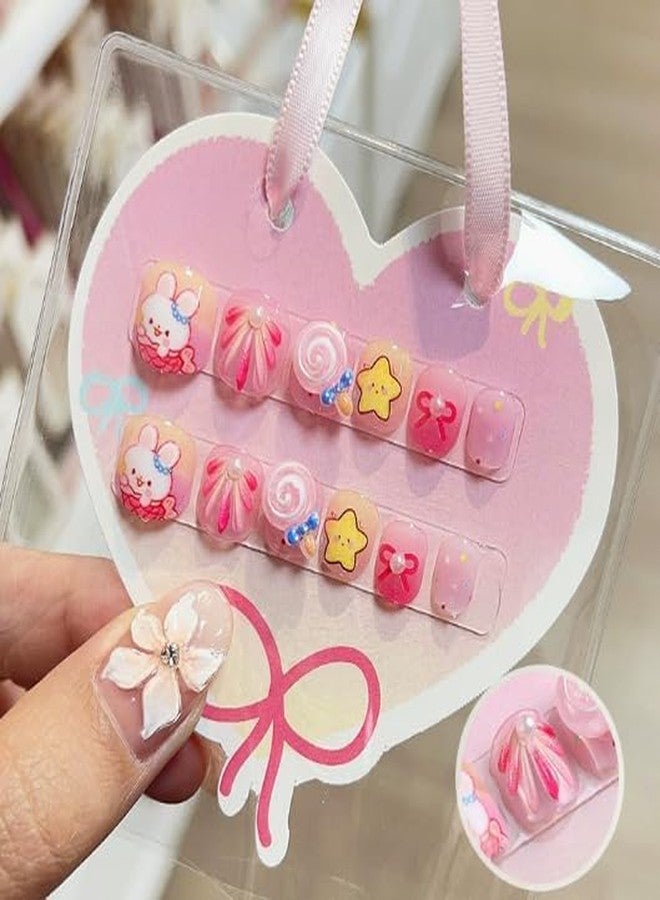 Biutee بيوتي 72 قطعة أظافر فرنسية للأطفال أظافر مضغوطة للأطفال تصميم 3D تغطية كاملة أظافر فرنسية قصيرة مجموعة أظافر مزيفة هدية رائعة للأطفال الفتيات الصغيرات زينة فن الأظافر حزمة قلبية - Image 2