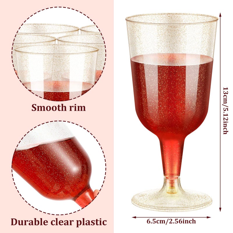 Meanplan 100 Pcs Plastic Wine Glasses with Stem 6oz Plastic Wine Cups for Parties Disposable Stackable, Wedding Picnics(Glitter Style,Gold) - Image 3