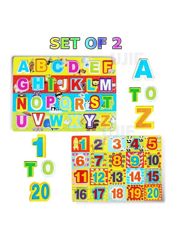 UJIE UJIE® Chunky Alphabets & Numbers Learning Tray with Thick Colorful Wooden Block Letters | Gift for Kids | Set of 2  - Image 1