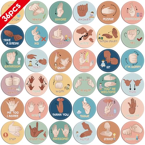 YIYDONG ASL Classroom Hand Signal Cards 36 Classroom Hand Signal Decor Sign Language Posters for Teachers Students Visual Cues Boho - Image 1