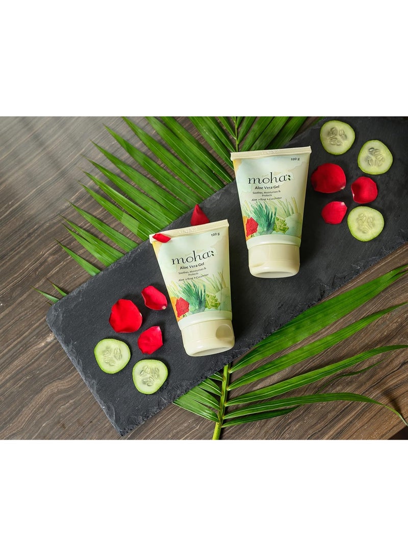 Moha: Aloe Vera Gel for Face, Skin & Hair | Pure Aloe Vera Gel with Rose & Cucumber | Hydrates, Soothes, Moisturise & Repairs Skin Naturally | Strengthens Hair & Calms Scalp | Lightweight, Non-Sticky Organic Gel Formula - 100 gm (Pack of 1) - Image 3