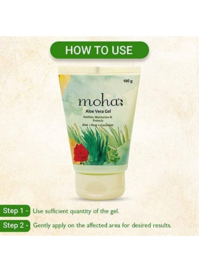 Moha: Aloe Vera Gel for Face, Skin & Hair | Pure Aloe Vera Gel with Rose & Cucumber | Hydrates, Soothes, Moisturise & Repairs Skin Naturally | Strengthens Hair & Calms Scalp | Lightweight, Non-Sticky Organic Gel Formula - 100 gm (Pack of 1) - Image 2