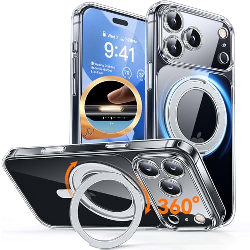 CANSHN 360° Spin Magnetic Stand for iPhone 17 Pro Max Case Clear with Camera Control [Full Camera Protection] [Compatible with Magsafe] Non-Yellowing Shockproof Protective Phone Cover 6.9" - Clear - Image 1