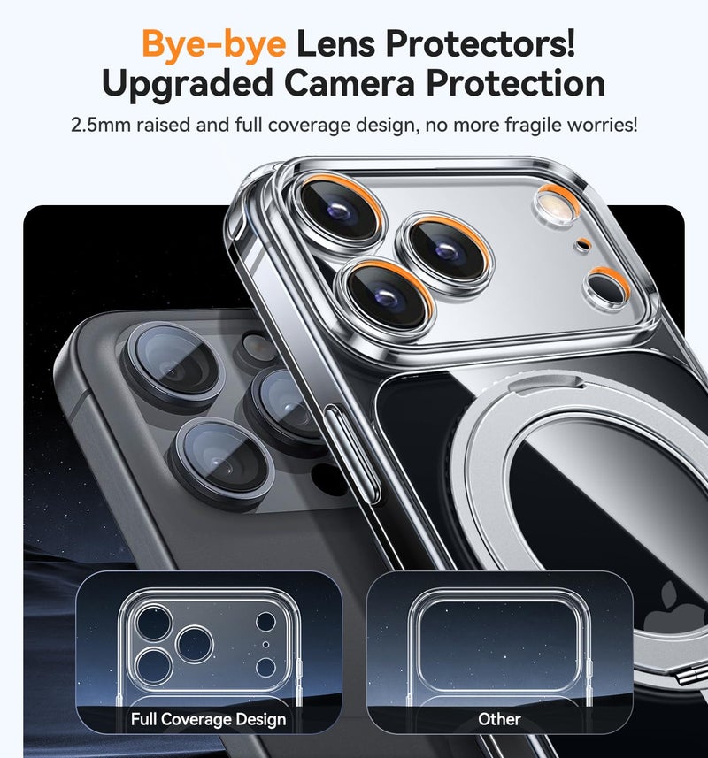 CANSHN 360° Spin Magnetic Stand for iPhone 17 Pro Max Case Clear with Camera Control [Full Camera Protection] [Compatible with Magsafe] Non-Yellowing Shockproof Protective Phone Cover 6.9" - Clear - Image 4