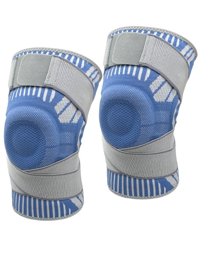 2 Piece Professional Knee Brace for Pain Relief, Knee Support, knee pads Compression Knee Sleeve for Meniscus Tear, ACL, Joint Pain, Runner, Workout, Blue