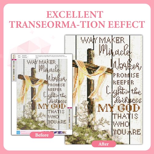 GEEHEIY Religious Diamond Art Kits for Adults, 5D Christian Cross Diamond Painting Kits for Beginner, DIY Jesus Cross Gem Art Dots for Adults, Perfect for Home Wall Decor 12x16 Inch - Image 5