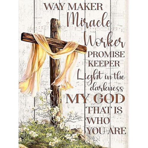 GEEHEIY Religious Diamond Art Kits for Adults, 5D Christian Cross Diamond Painting Kits for Beginner, DIY Jesus Cross Gem Art Dots for Adults, Perfect for Home Wall Decor 12x16 Inch - Image 1