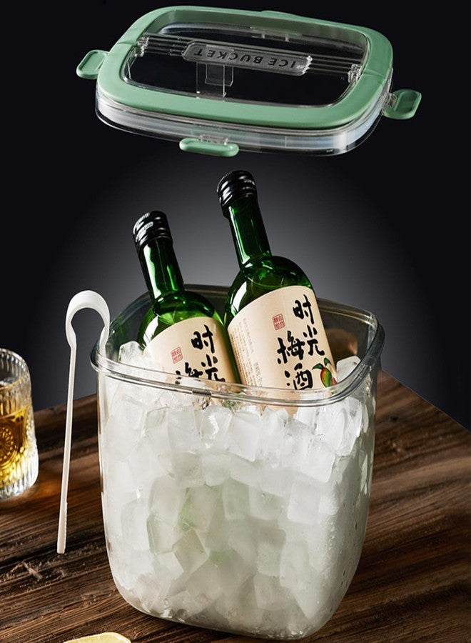 Yamteck Portable Ice Bucket with Lid & Tong for Outdoor Camping, Clear Plastic Storage Bin for Freezer, Refrigerator, Whiskey, Wine, Cocktail Party, Big Cube Mold Tray for Ice Bath - Image 1