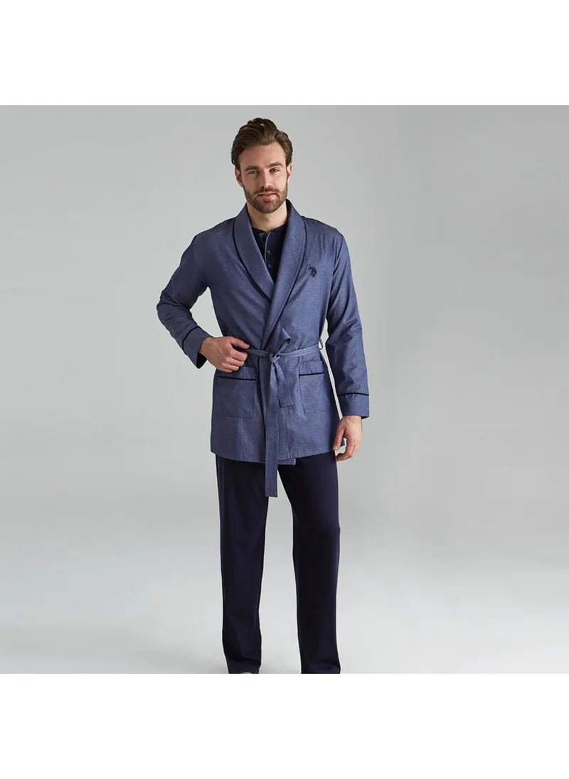 يو اس بولو اسن Men's Groom's Dowry Pajamas Set Robe Navy Blue 12000