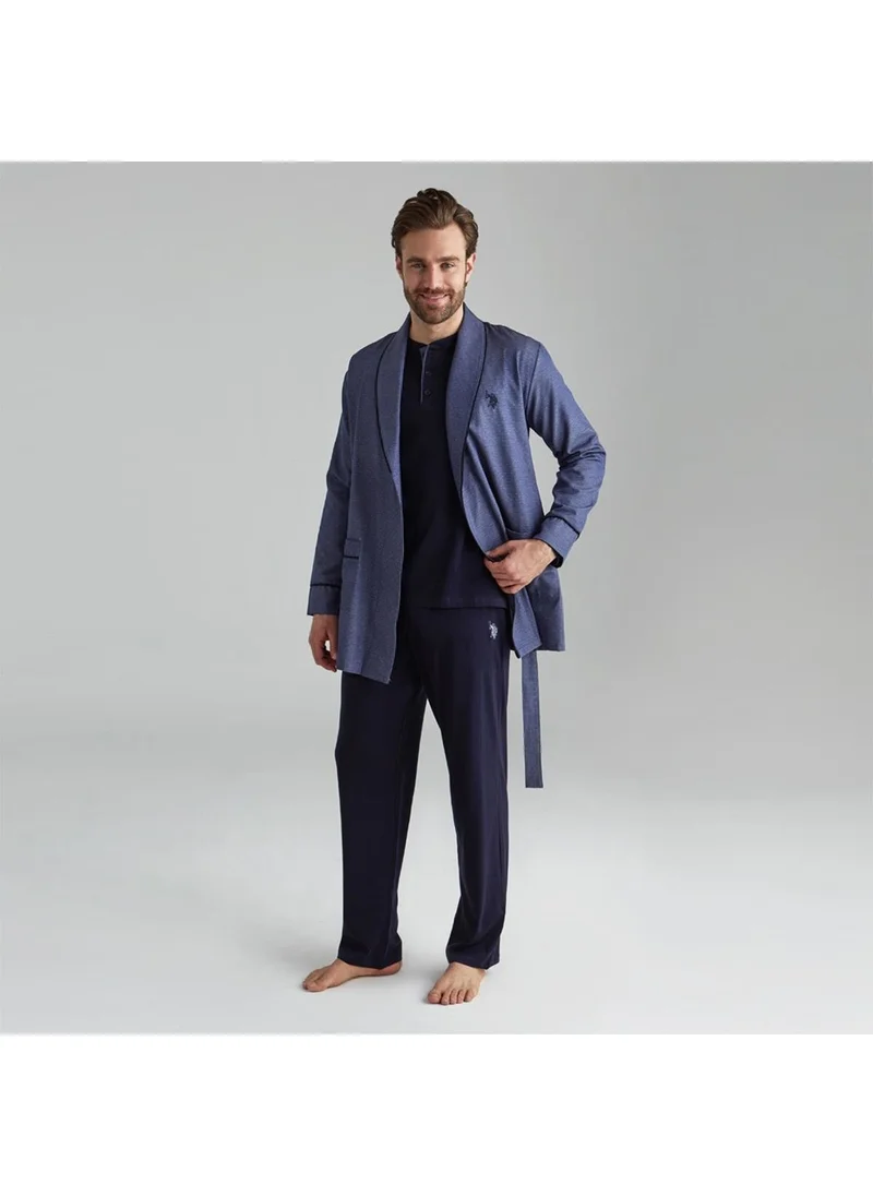 يو اس بولو اسن Men's Groom's Dowry Pajamas Set Robe Navy Blue 12000