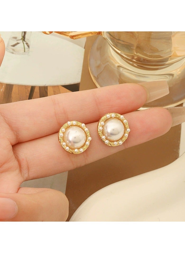 Goolsky S925 Sterling Silver Vintage French Pearl Circle Stud Earrings | Elegant & Delicate Designer Jewelry for Women  - Image 2